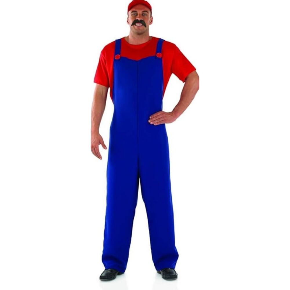 Adult Red Plumber Costume, Gaming Costume, 80's Halloween Costume